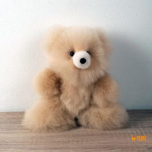 Baby-Alpakawoll-Teddybär | Weich, hypoallergen, handgefertigt in Peru | Einzigartiges Geschenk, beige-braun
