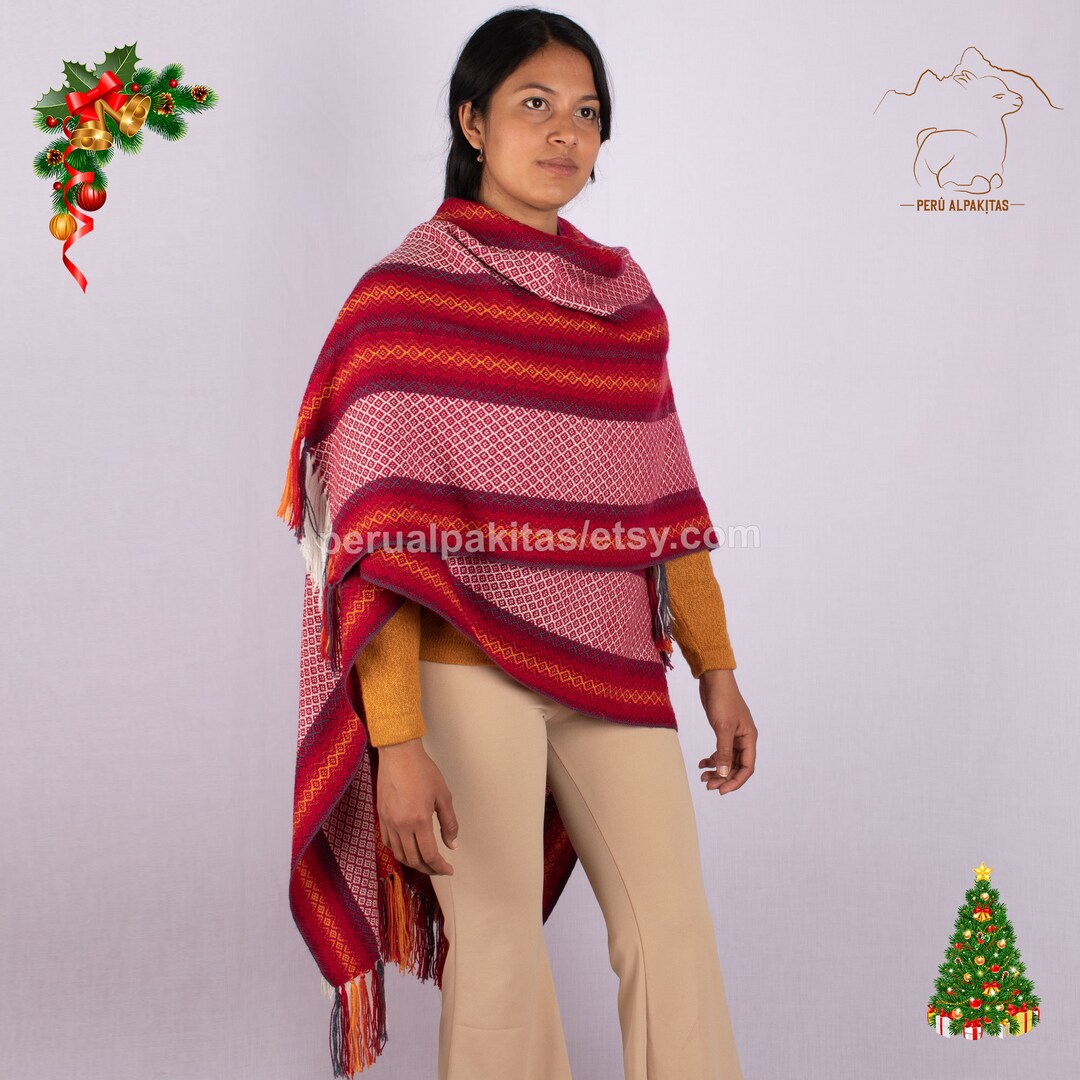 Alpaca Wool Ruana Cape, Geometric Pattern, Winter Cape - Etsy