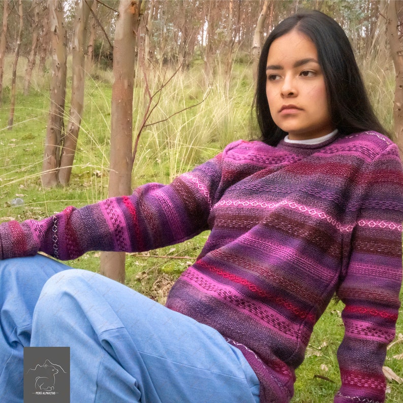 Chompa / Alpaca sweater / Women's sweater / Inca design sweater made of alpaca wool, knitted in Peru, South America. image 9