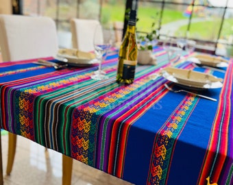 Boho Andean Blanket, Peruvian Woven Tablecloth, Aguayo Textile