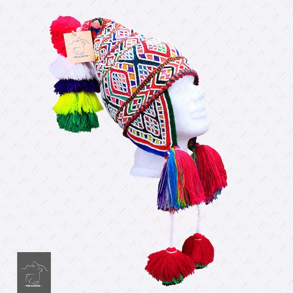 Q'ero Andean Chullo Cap Beaded, Ceremonial/colorful Chullo Pom
