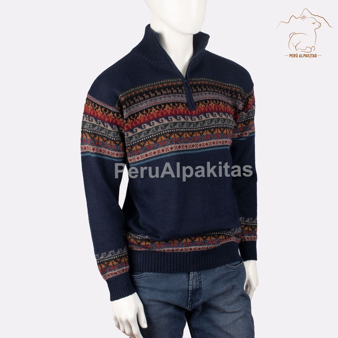 Blue Baby Alpaca Wool Sweater for Men, Blue Baby Alpaca Wool Sweater