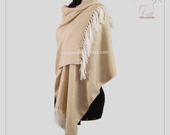 Handmade Alpaca Wool Shawl | Beige Peruvian Wrap Scarf - Etsy