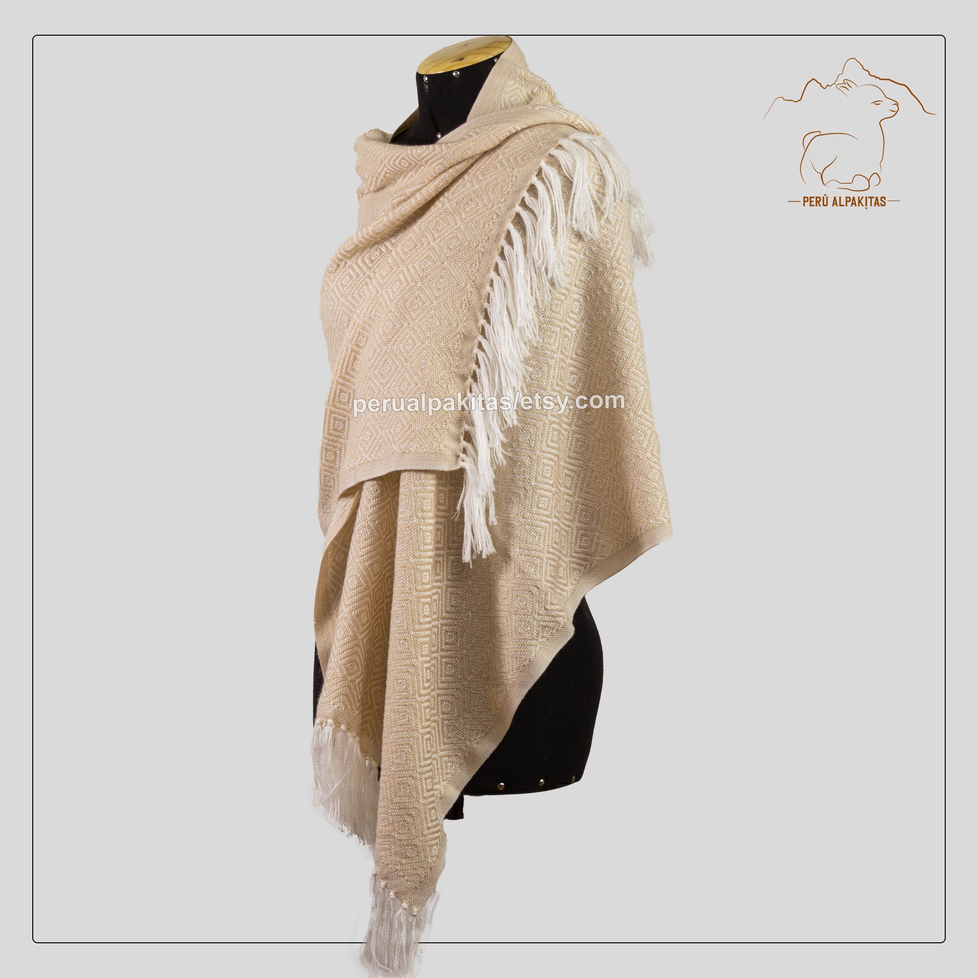 Handmade Alpaca Wool Shawl | Beige Peruvian Wrap Scarf - Etsy