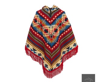 Handgjord alpackaullponcho | Andinskt inhemskt mönster, bohemisk stil
