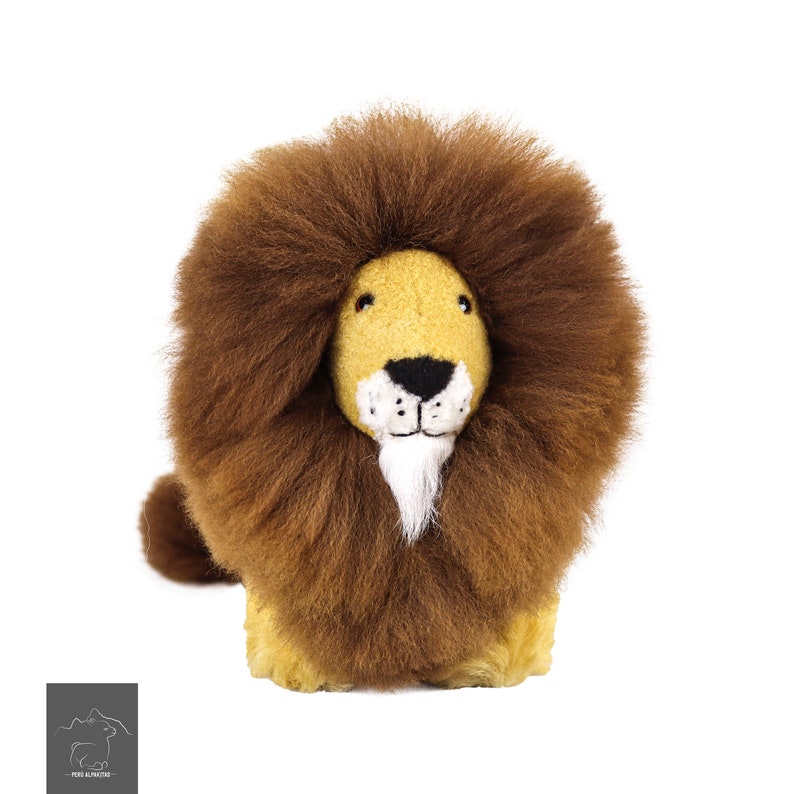 Stuffed Plush lion of Real Alpaca Peruvian Fur Beige / Marrón