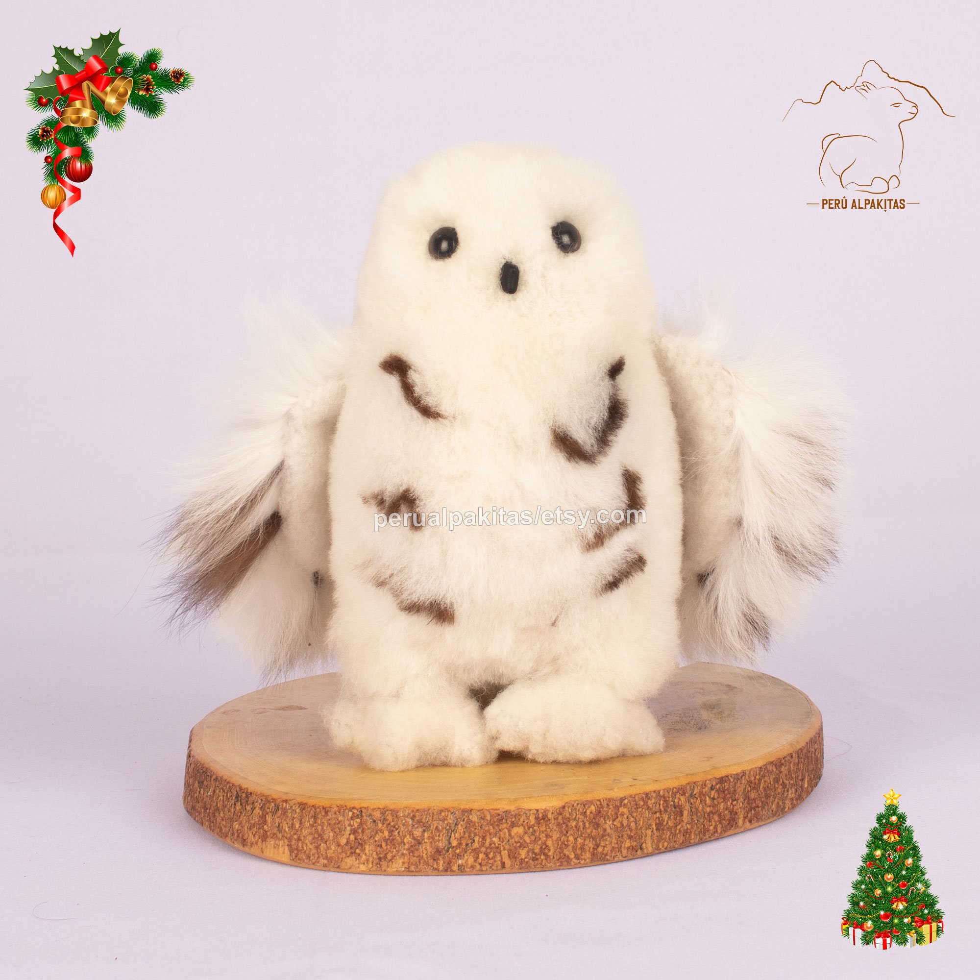 Handmade White Alpaca Fur Owl, Realistic Plush Baby Owl,