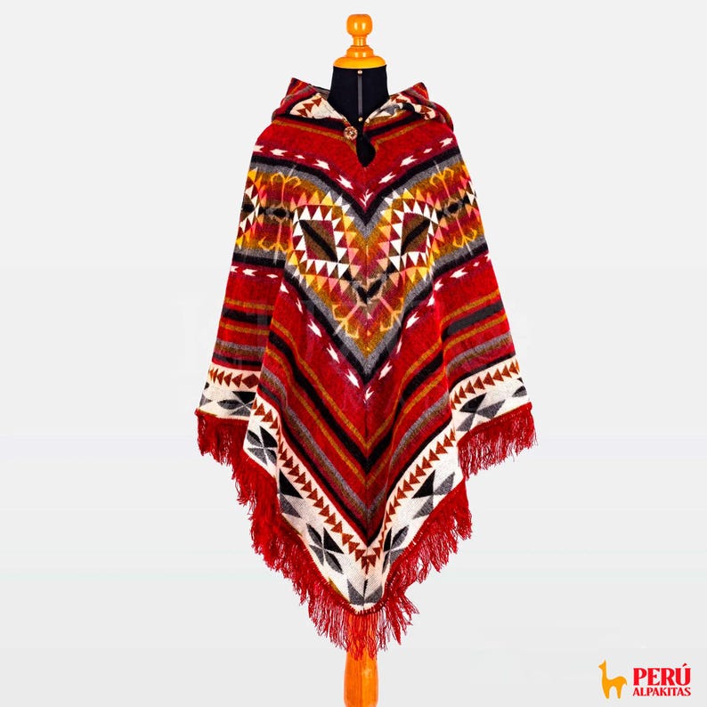 Handmade Alpaca Poncho, Geometric American Tribal Style, Unisex image 7