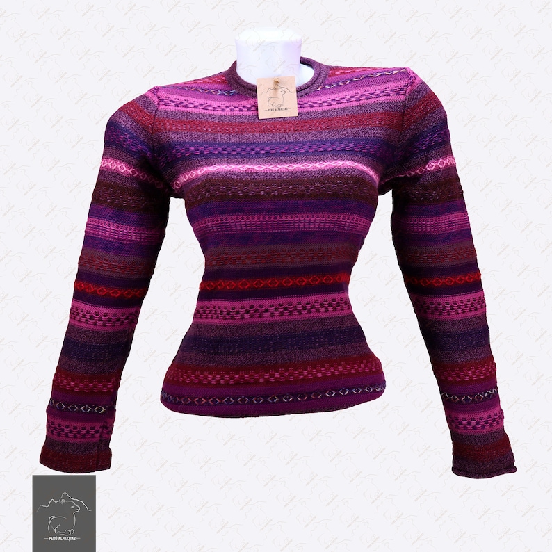 Chompa / Alpaca sweater / Women's sweater / Inca design sweater made of alpaca wool, knitted in Peru, South America. Purple