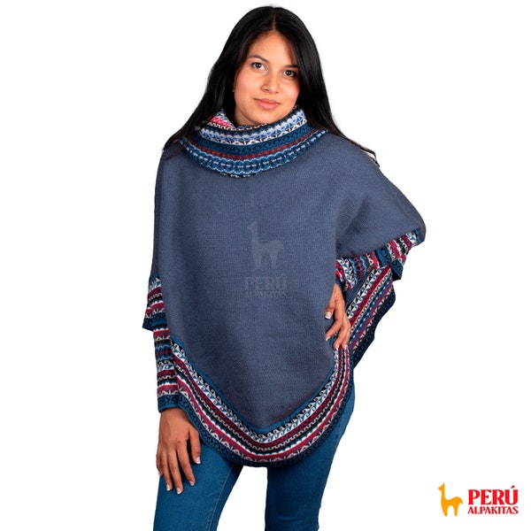 Stylish High-Neck Poncho with Soft and Cozy Inka Prints