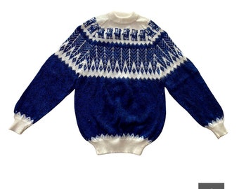 Pull bleu en laine d'alpaga - Pull bleu pour l'automne et l'hiver - doux et chaud - Vêtements en alpaga - Pull fait main à Cusco-Pérou