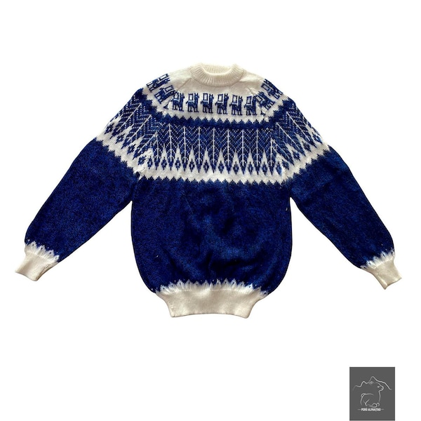 Pull bleu en laine d'alpaga - Pull bleu pour l'automne et l'hiver - doux et chaud - Vêtements en alpaga - Pull fait main à Cusco-Pérou