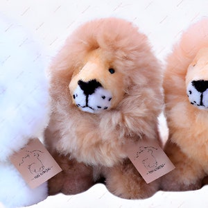 Stuffed Plush lion of Real Alpaca Peruvian Fur Brown