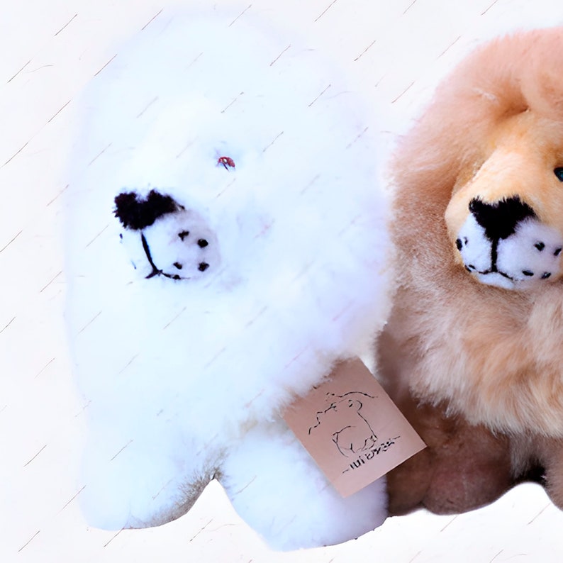 Stuffed Plush lion of Real Alpaca Peruvian Fur White