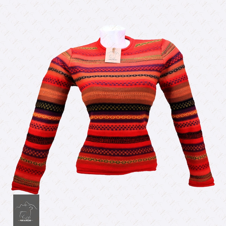 Chompa / Alpaca sweater / Women's sweater / Inca design sweater made of alpaca wool, knitted in Peru, South America. image 4