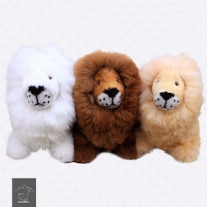 Toy lion, stuffed lion, handmade lion, collectible lion, alpaca lion, collectible realistic lion, lion with beige and brown mane