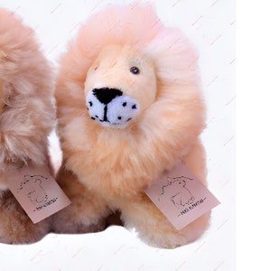 Stuffed Plush lion of Real Alpaca Peruvian Fur Beige