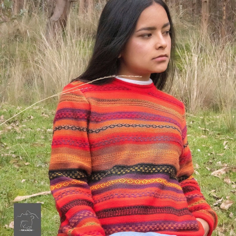 Chompa / Alpaca sweater / Women's sweater / Inca design sweater made of alpaca wool, knitted in Peru, South America. image 1