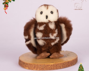 Ultra-soft brown plush owl, realistic brown owl baby, beautiful plush owl 100% baby alpaca fur, birthday gift for boy or girl