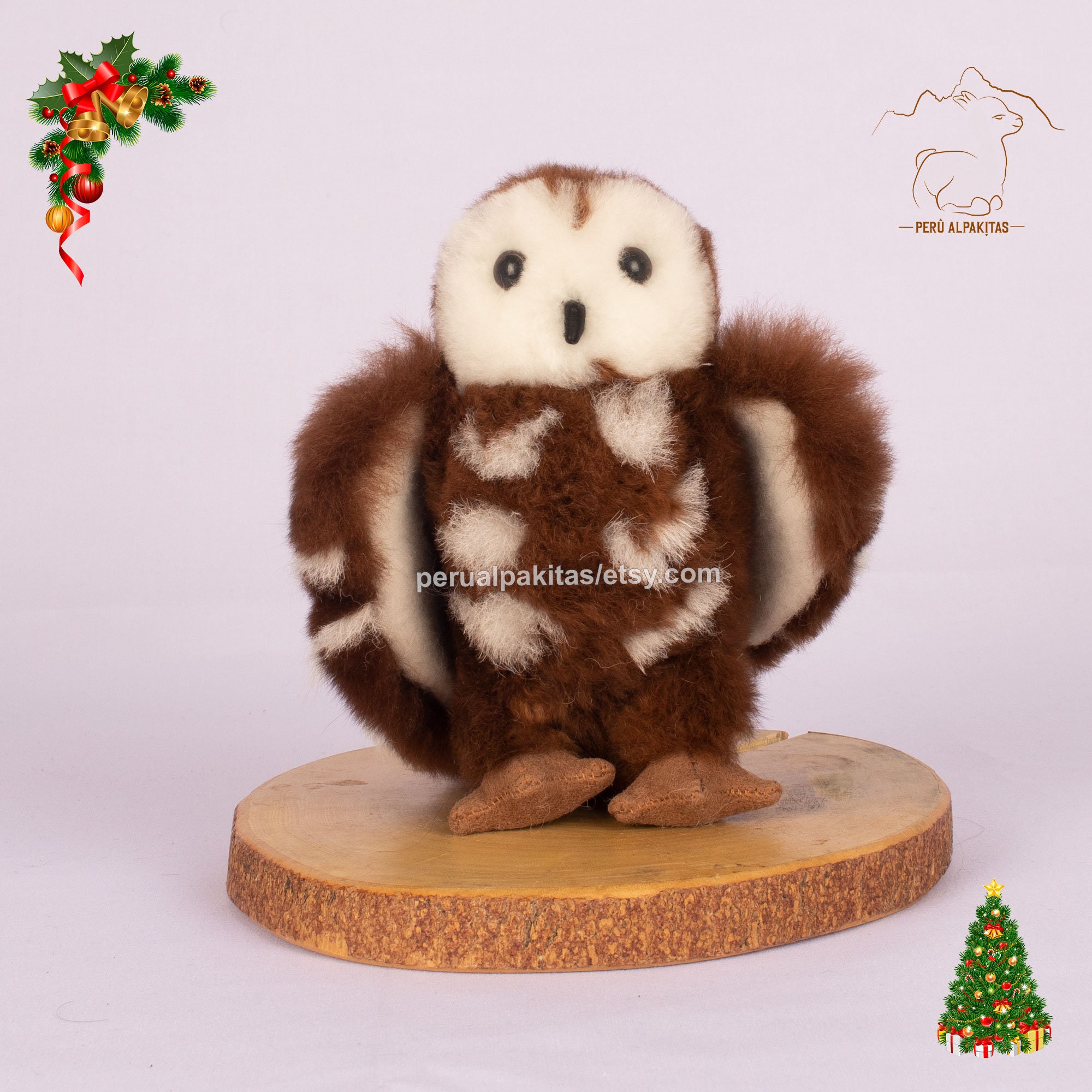 Ultra-soft brown plush owl, realistic brown owl baby, beautiful plush owl 100% baby alpaca fur, birt