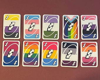 Pride Reverse Uno Card Keychains: Rainbow Lesbian Bisexual 