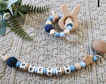 Pacifier clip set – customizable wooden rattle