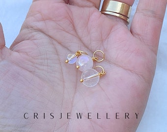 Quartz charm Removable aura quartz small pendant Droplet loose pendant Add on dangle charms for jewelry April birthstone Sister gift