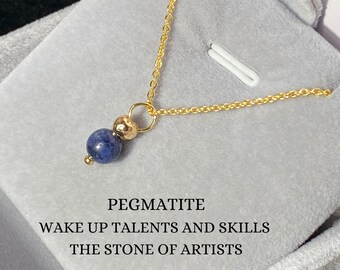 Elegant natural round blue pegmatite custom necklace with gold or silver plated chain Simple and dainty small crustal pendant necklace