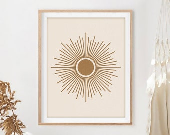 Abstract Sun Print: Boho Home Decor, Neutral Wall Art (Digital Download)