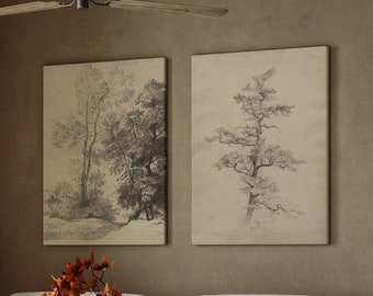 Vintage Tree Sketch Prints: Rustic Botanical Art Set (Digital Download)