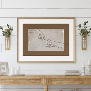 The Creation of Adam Line Art, Michelangelo Printable, Adam Illustration, Home Decor, Adam Hands, One Line Draw Art, Wall Art