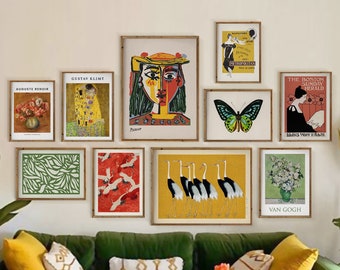 Gallery Wall set, eclectic decor, eclectic wall art, gallery wall prints, home decor, van gogh, picasso, gustav klimt, Colorful Poster