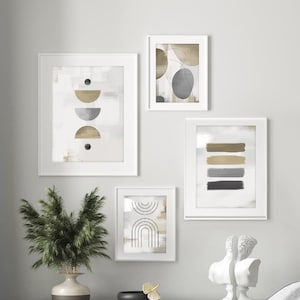 Printable wall art set of 4, Balance Shapes, Brush Stroke Art, Neutral Abstract modern art, Living Room Wall Art, above bed art