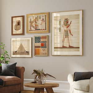 Gallery Print Set, Wall Art Set, Ancient Egyptian Decor, Ramses, Eclectic Poster, Egypt Pyramid, Gods, Hieroglyphs Carving, DIGITAL DOWNLOAD