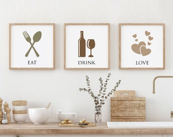 Eat Drink Love Kitchen Print Set: Minimalist Wall Art (Digital Download)