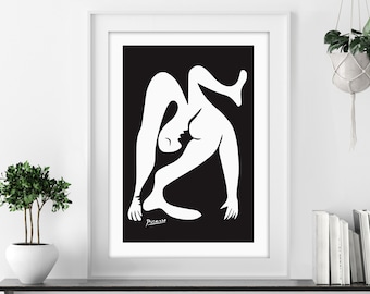 Picasso acrobaat print, picasso art print, picasso poster, kunst aan de muur picasso, picasso schets, zwart-wit, pablo picasso kunst, abstracte kunst