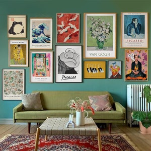 Gallery Wall Set of 12, Eclectic wall art prints, maximalist wall decor, colorful art, trendy home decor, matisse, picasso, van gogh, frida