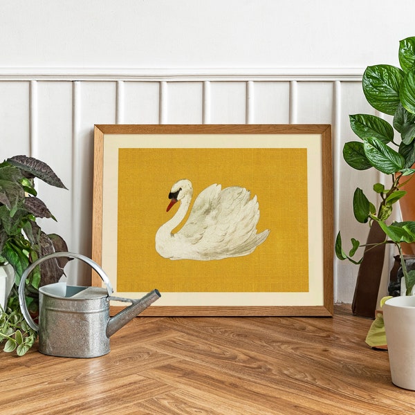 Yellow Swan, Vintage Birds, Nursery Wall Art, Japanese Prints, japan poster, digital print, swan illustration, DIGITAL DOWNLOAD