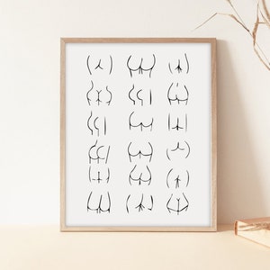 Body positive butts, Butt art line art, bum Printable Wall Art, Feminist Print Gift, Body Positivity Art, Body Positive print, Feminist Art
