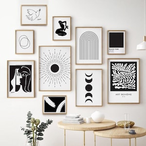 Conjunto de arte mural en blanco y negro: impresiones abstractas modernas (descarga digital)