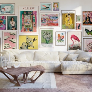Eclectic Gallery Wall Print Set, Set of 20, Mega Colorful Wall Set, Vibrant Wall Art, Matisse, Klimt, Frida, Flowers, DIGITAL DOWNLOAD