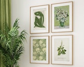 Green Eclectic Gallery Wall Art Set: Botanical Prints (Digital Download)