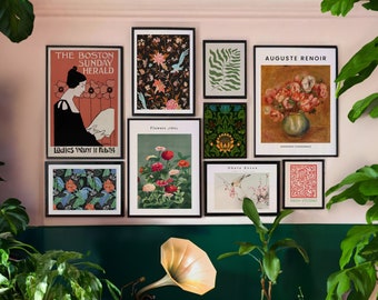 Gallery Wall Art Set of 9, Eclectic Print Set, Botanical Wall Art, Flower Market, Boho Wall Decor, Vintage Botanicals, Digital Download