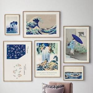 Japanese Gallery Wall Art Set, Wall Prints Set of 6,  Woodblock Art, Vintage Japanese Art, Katsushika Hokusai Poster, Kanagawa, Great Wave