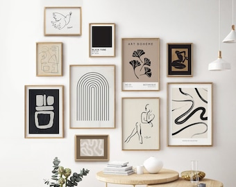 Moderne galerij muur set van 10, Boho Bundel Print set, galerij muur print set, neutrale kleur, Moderne eenvoudige kunst aan de muur, Afdrukbare Gallery Wall