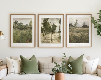 Green Tones Vintage Landscape Print Set: Farmhouse Wall Art (Digital Download)