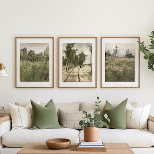Vintage Gallery Wall Set of 3, Green Tones, Nature Wall Print, Landscape Set, Country Wall Art, Farmhouse Decor, Printable Wall Set