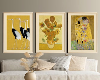 Yellow Eclectic Art Print Set: Van Gogh, Klimt, Korin (Digital Download)