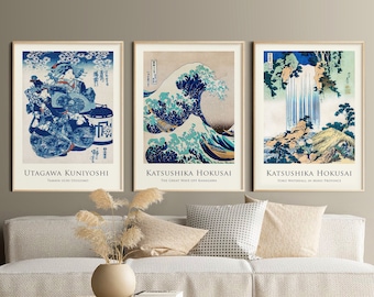 Hokusai Japanese Art Prints, Wave Set of 3 (Digital Download)