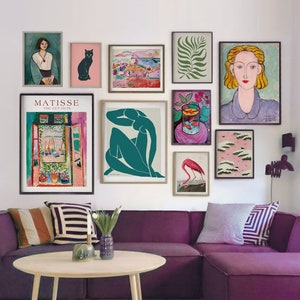 Gallery Wall Art Set of 10, Eclectic Wall Print Set, Henri Matisse Set, Pink Green Tones, Wall Prints Bundle, Digital Download